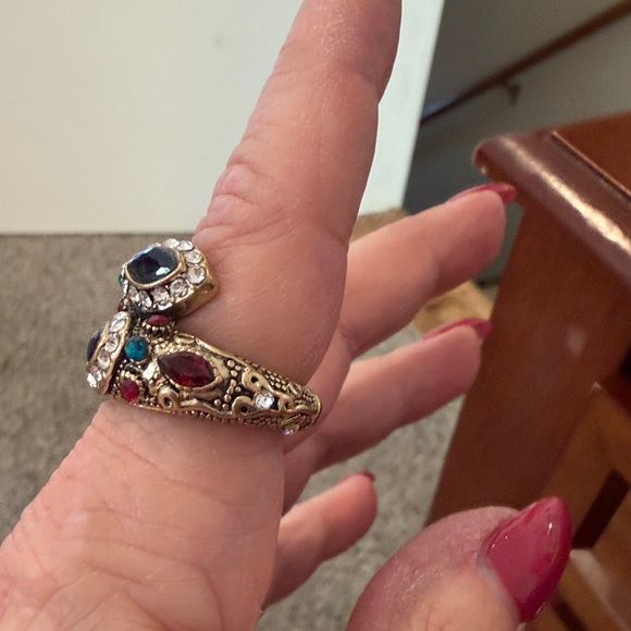 Elegant Turkish Gold and Silver Ring with Blue and Red Accents - Picture 2 of 3